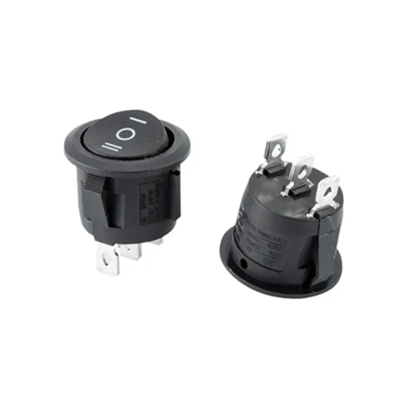 5PCS  KCD1  Round Black 3 Pin SPST 3 Position ON-OFF-ON 2 Position ON-OFF Rocker Boat Switch 6A 220V 10A 125V