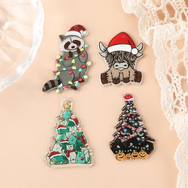 Yak Raccoon Christmas Tree Acrylic Charms Wholesale Bulk for Earring DIY Accessories 5PCS/LOT