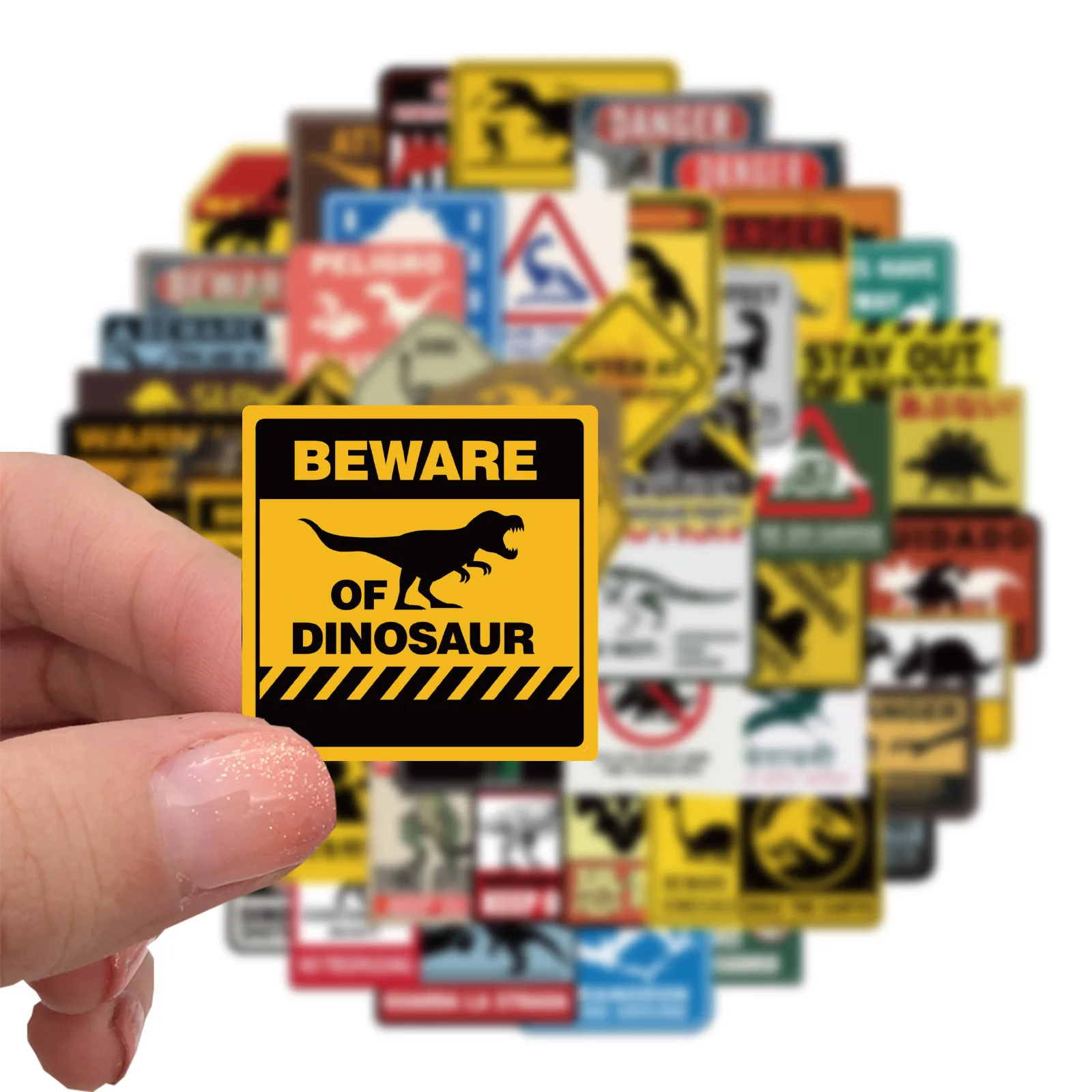 10/30/60PCS Dinosaur Park Warning Sign Sticker Graffiti Decals Kids Toy DIY Laptop Phone Fridge Luggage Car Decoration Sticker