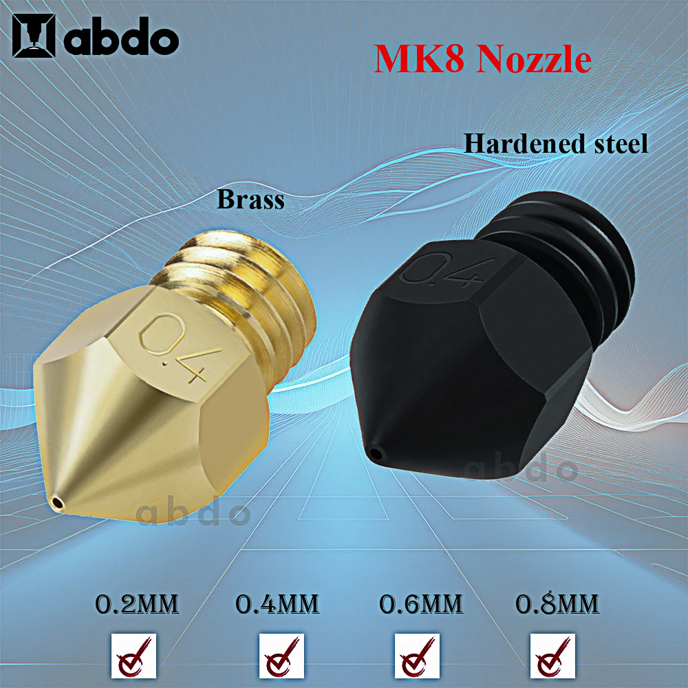 

MK8 Nozzle 0.2/0.4/0.6/0.8mm brass nozzle for Ender 3 V2 Ender 5 CR10 Upgraded mk8 hardened Steel nozzles 3d printer accessories