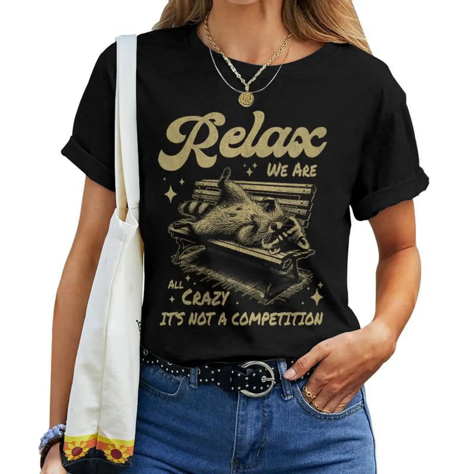 Raton Laveure Détendreur Un Bance Détendre Ce N'est Pas Une Compétition T shirt femme Cadeauxyz vintage Washed Comfortable