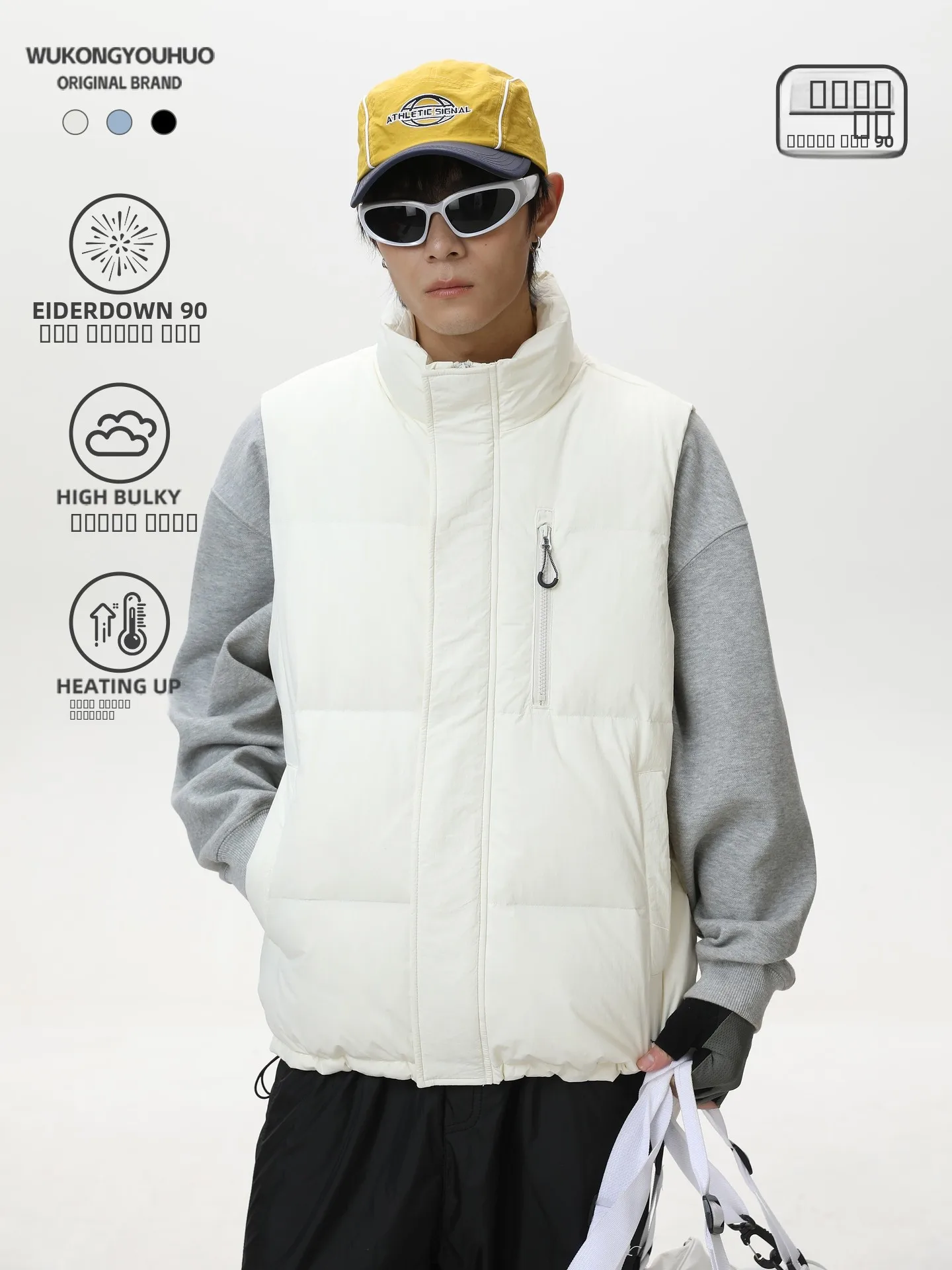 

Warmth Du down Vest Men's Faionable Retro Sle Fce Lined Zipper Closure Youthful Energy Inspired Outerwear Jaet