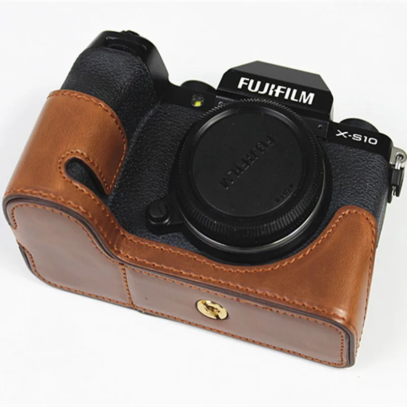 

PU Leather Camera Case Bag Half Body Base Protector for Fujifilm X-S10 Fuji XS10 Camera Shell Protective Opening Bottom Cover