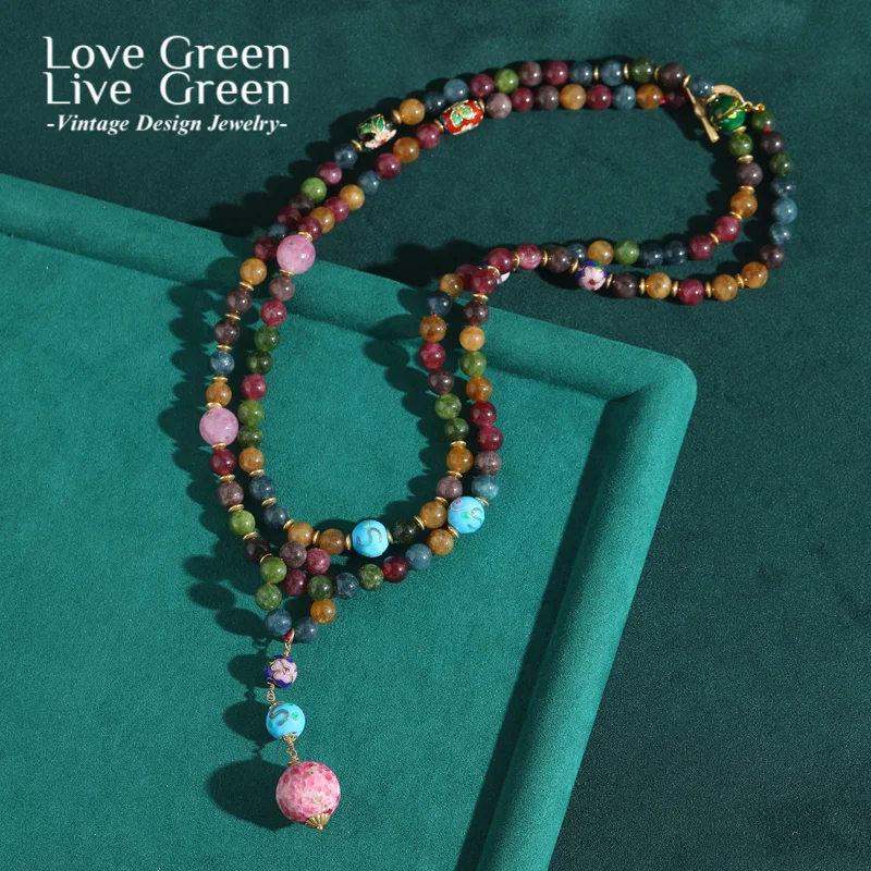 

Vintage Colorful Glaze Layered Necklace Beads Long Luxury Jewelry Designer Quality Pendant Party Retro Wedding Trends In 2025