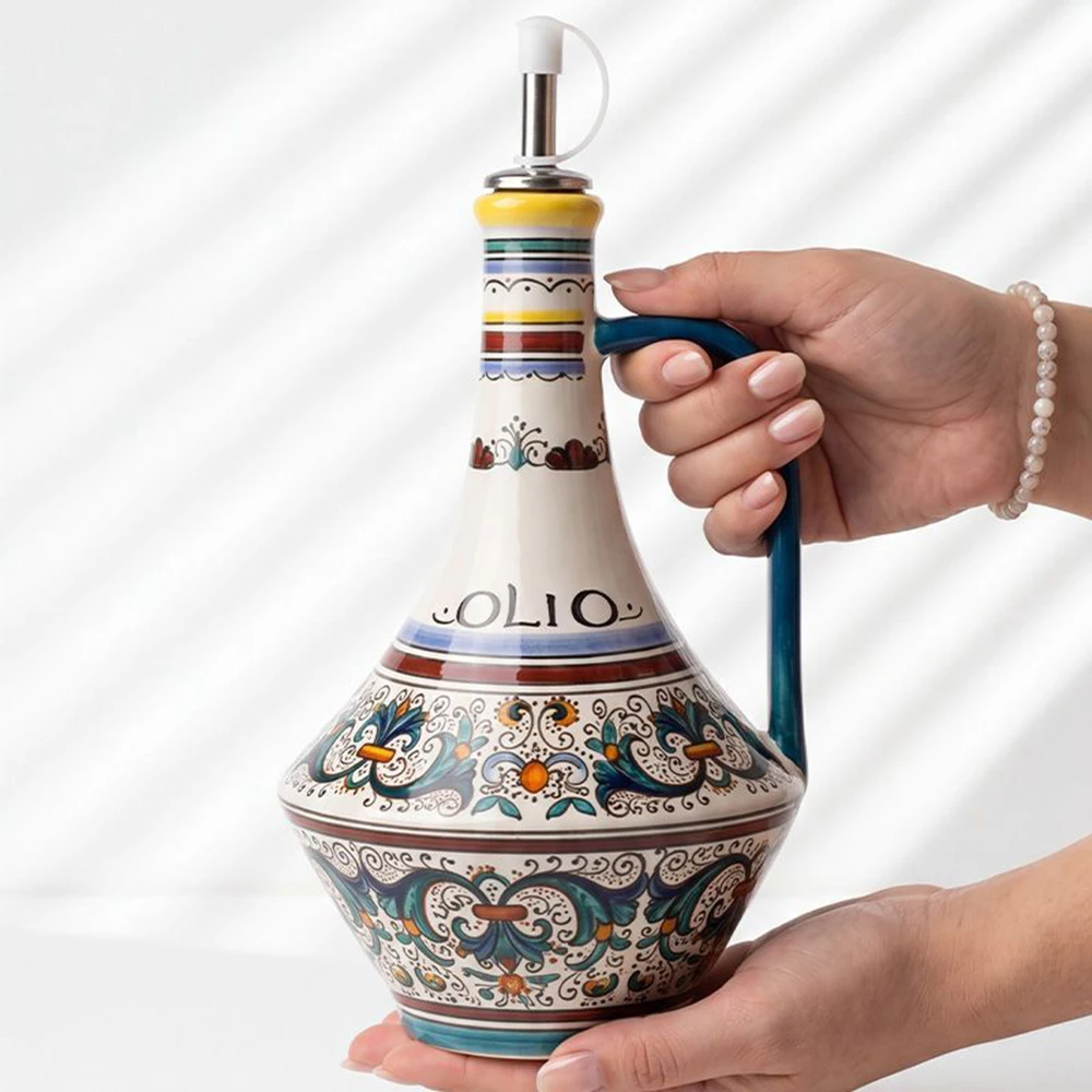 

American Retro Oil Pot Kitchen Sealed Storage Sauce Ceramic Oil Pot Large Capacity with Handle Kitchen Decoration Accessories