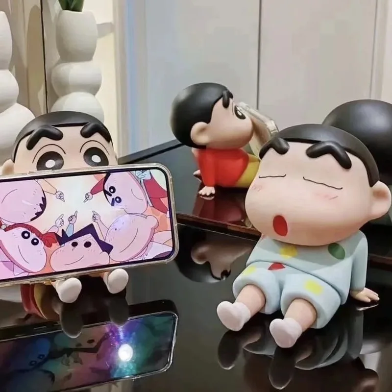 Anime Crayon Shin Chan Handmade Sleeping Robe Phone Stand Phone Holder Brackets Ornament Nohara Shinnosuke Model Plastic Doll