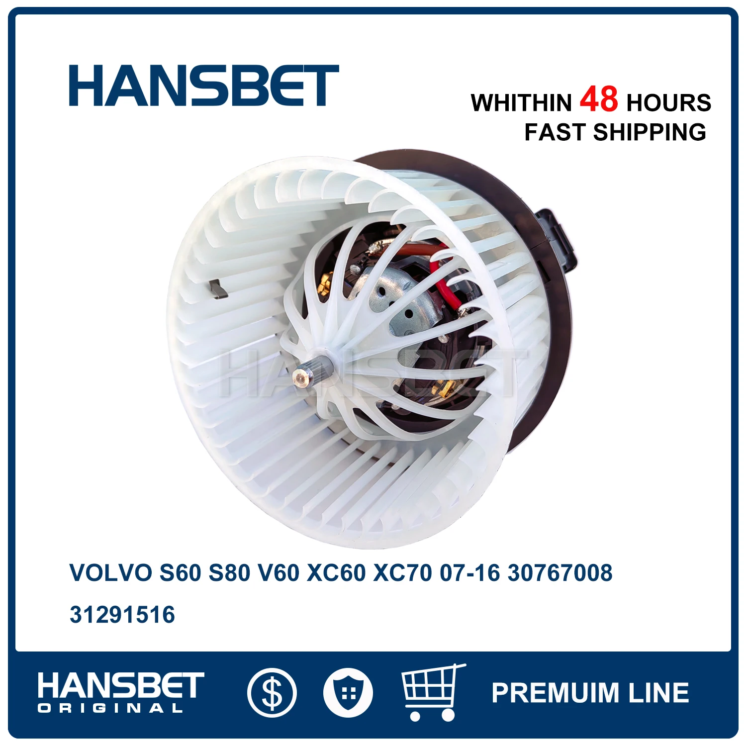 Motore del ventilatore del riscaldatore HVAC anteriore per Volvo S60 11-18 S80 07-16 V70 08-10 XC60 XC70 31291516   HANSBET