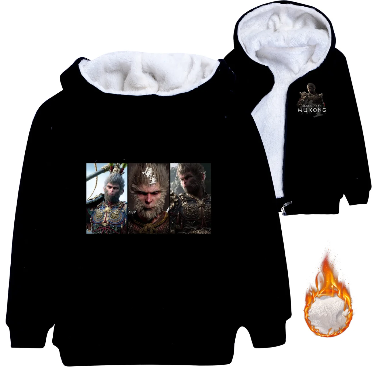 Fashion New Black Myth Wukong Game Jacket Coat Children's Clothing Anime Hooded Sweater Winter Warm Outerwe 100-160cm