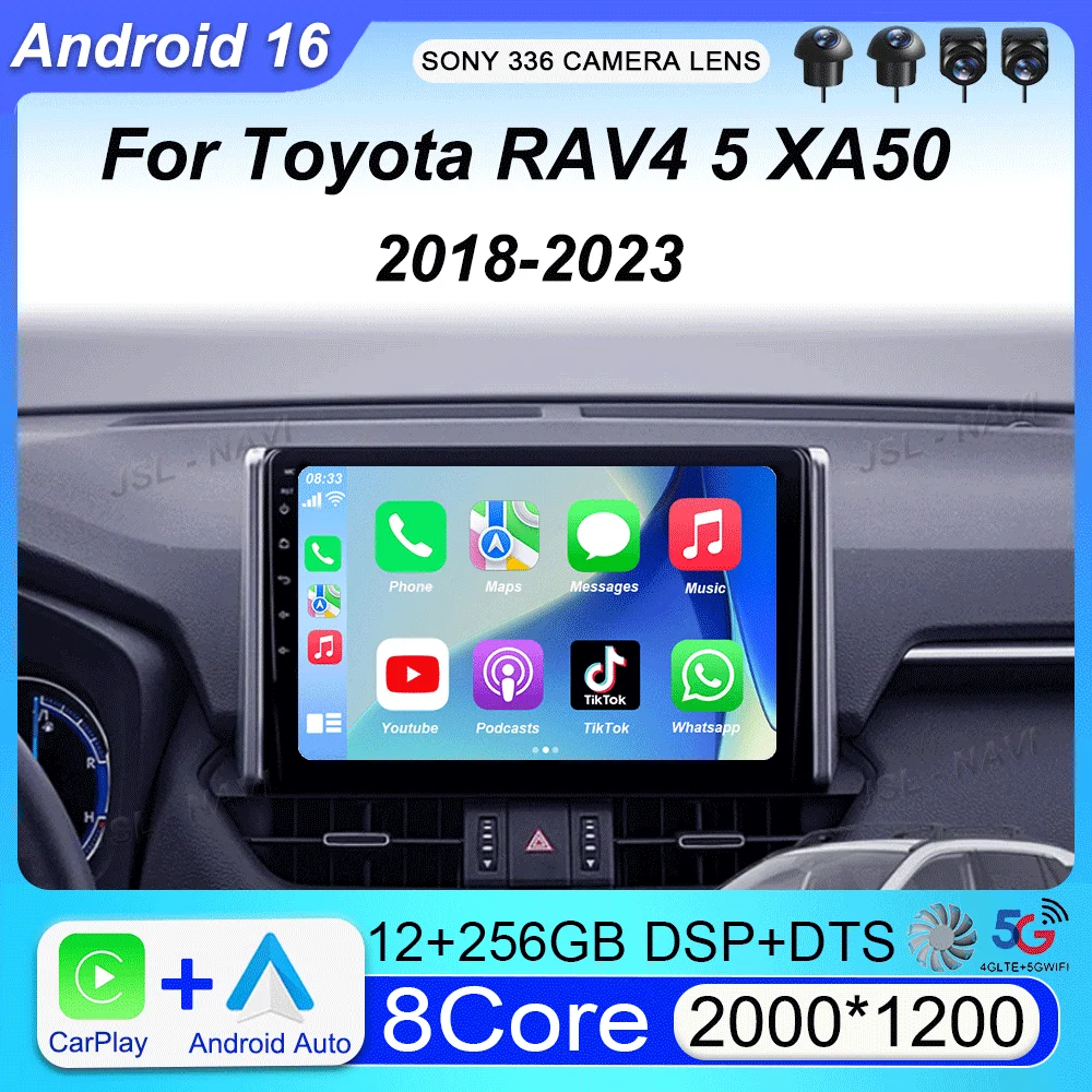 Android 16 Carplay Auto For Toyota RAV4 5 XA50 2018 2019 2020 2021 2022 2023 Video Player Car Radio WIFI+4G DSP 2DIN Stereo