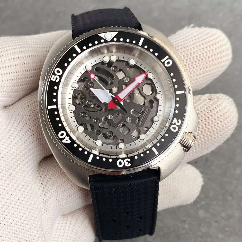 タンドリオ NH72 ムーブメント ダイブ メンズ モダン機械式時計 120 クリック ベゼル 3.8 クラウン発光中空ダイヤル サファイア ラバー ストラップ