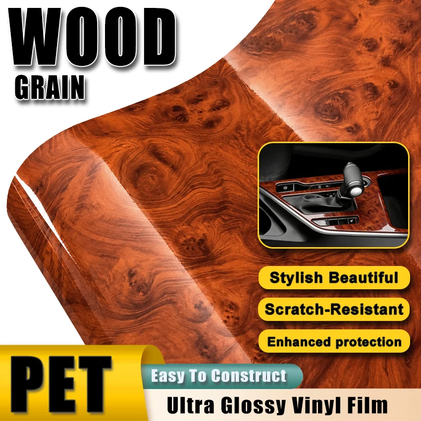 Realistic Peach Wood Grain Car Interior Vinyl Wrap - PVC Self-Adhesive Wood Texture Sticker Decal for Dashboard Door Panel