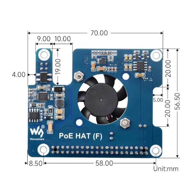 Imagem -02 - Placa de Expansão Power Over Ethernet com Ventilador Dissipador de Calor para Raspberry pi Poe Hat 802.3af