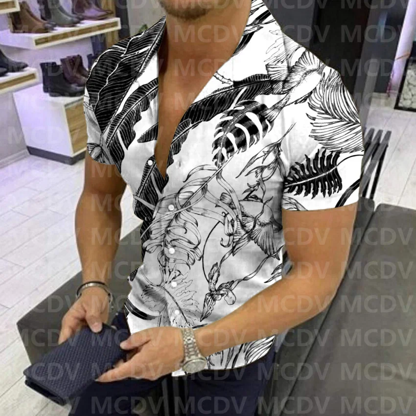 

Tropical Plants Pattern 3D Printed Casual Button Shirt Men's Hawaiian Shirt