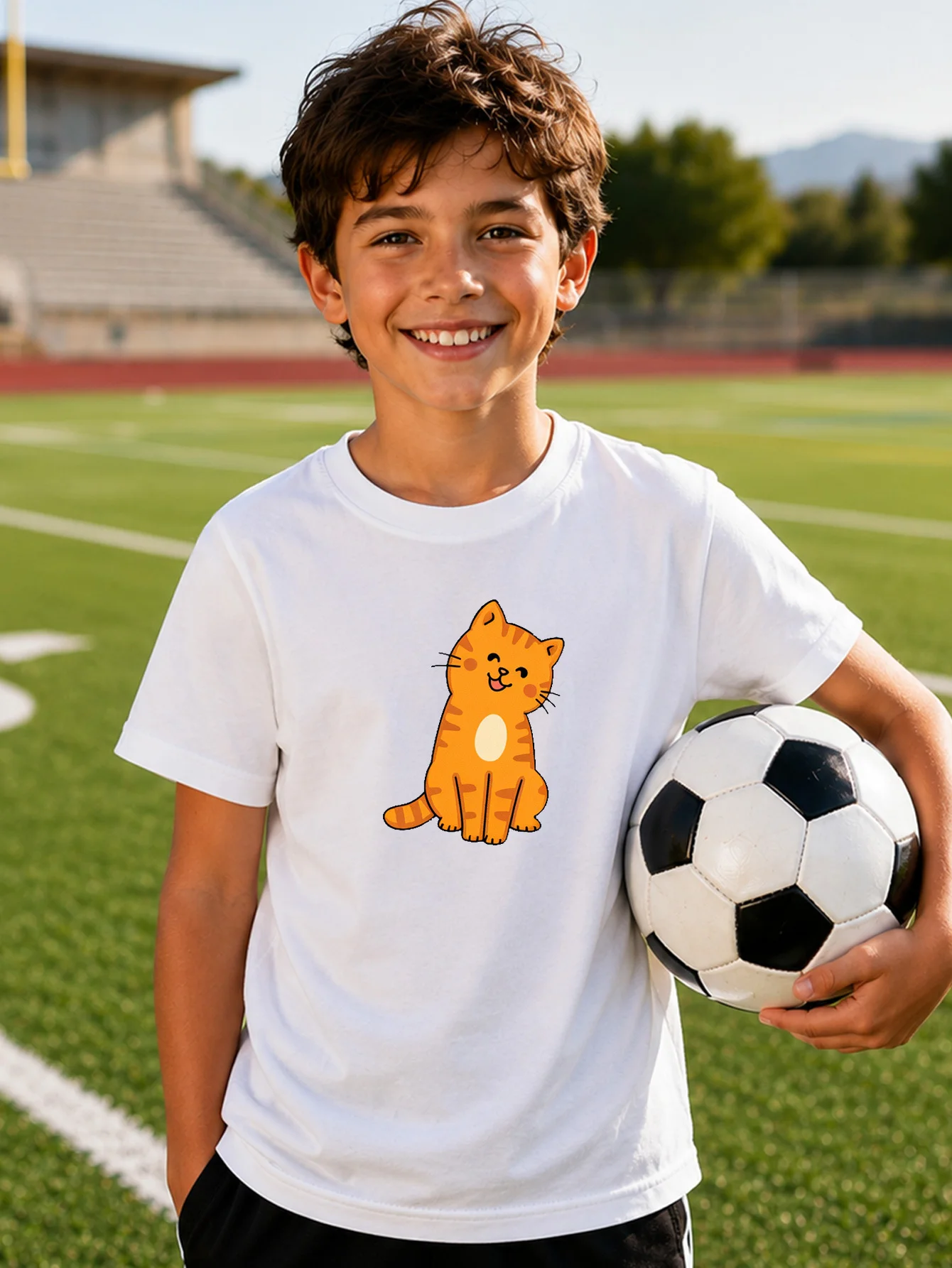 Cute Smiling Ginger Cat Family Matching T Shirt Boys Girl Soft Short Sleeve Summer Tees Parent‑Child Tops For Outdoor Daily Gift