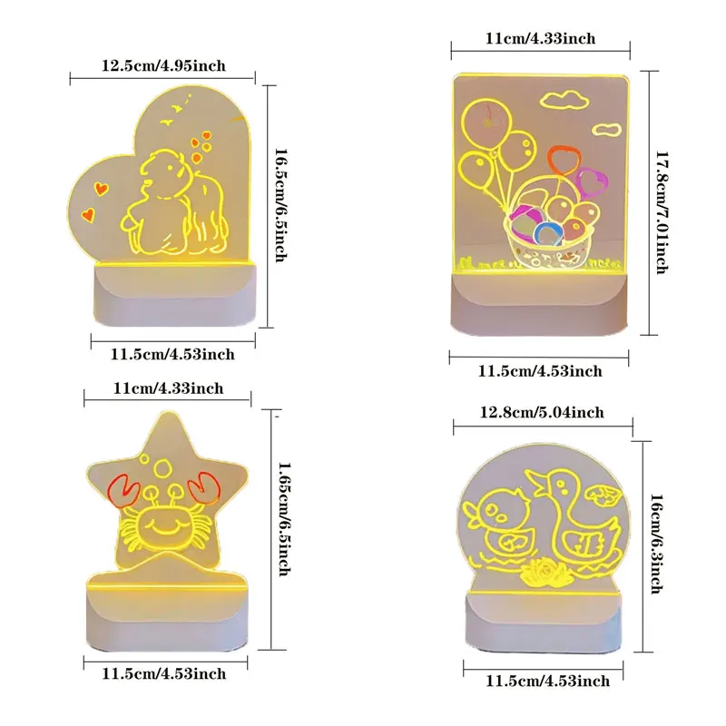 لوح مسح جاف من الأكريليك مع مذكرة ملاحظة مكتبية شفافة خفيفة وقابلة لإعادة الكتابة على شكل ليلي لوحة رسائل مضاءة للعمل في الدراسة المنزلية
