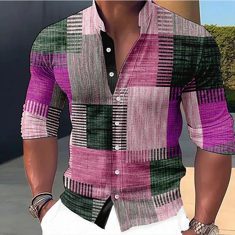 Lin hommes décontracté col montant élégant confortable doux à manches longues chemise design design nouveau 2024 hommes hauts une gamme de couleurs