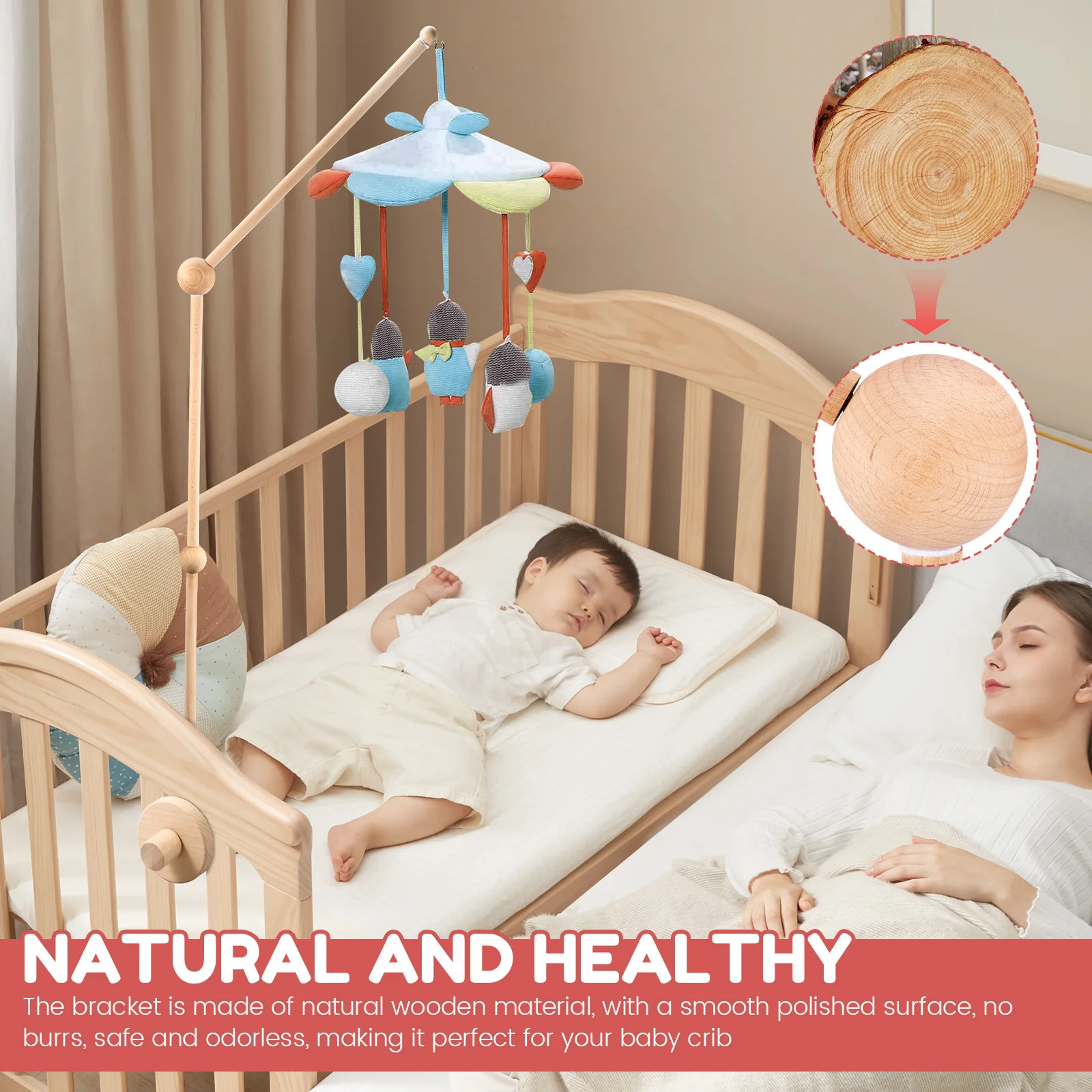 Baby Bed Bell Toy Holder Crib Bed Bell Wooden Bracket Baby Mobile Hanging Rattles Toy Holder Decorative Accessories Arm Bracket