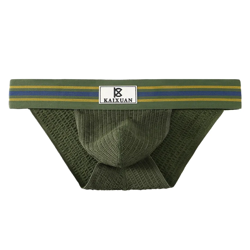 

Мужские вязаные трусы с высокой вилкой, нижнее белье, мягкие дышащие спортивные трусы, удобные полосатые трусы