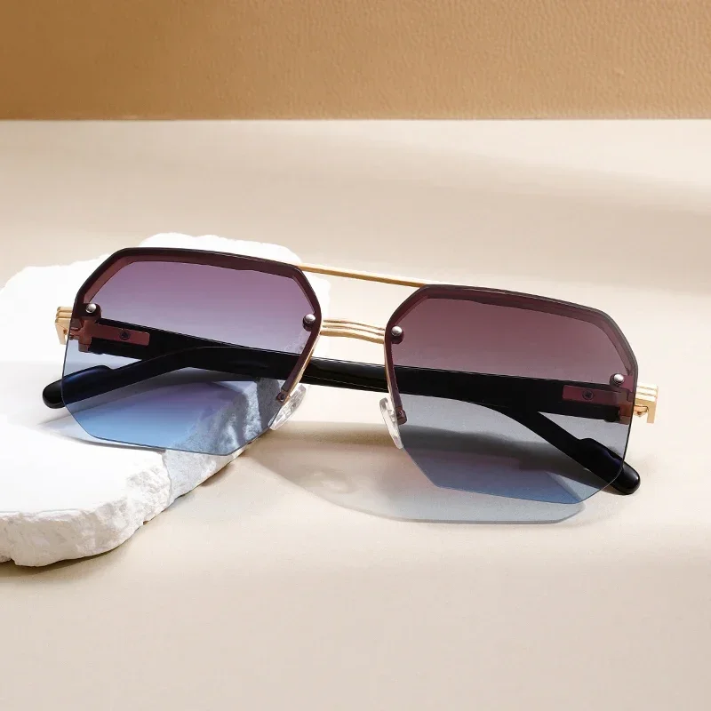 Fashion Square Semi-rimless Sunglasses Men Fashion Vintage Gradient Casual Shades Luxury Brand Design Outdoor Sun Glasses image 5