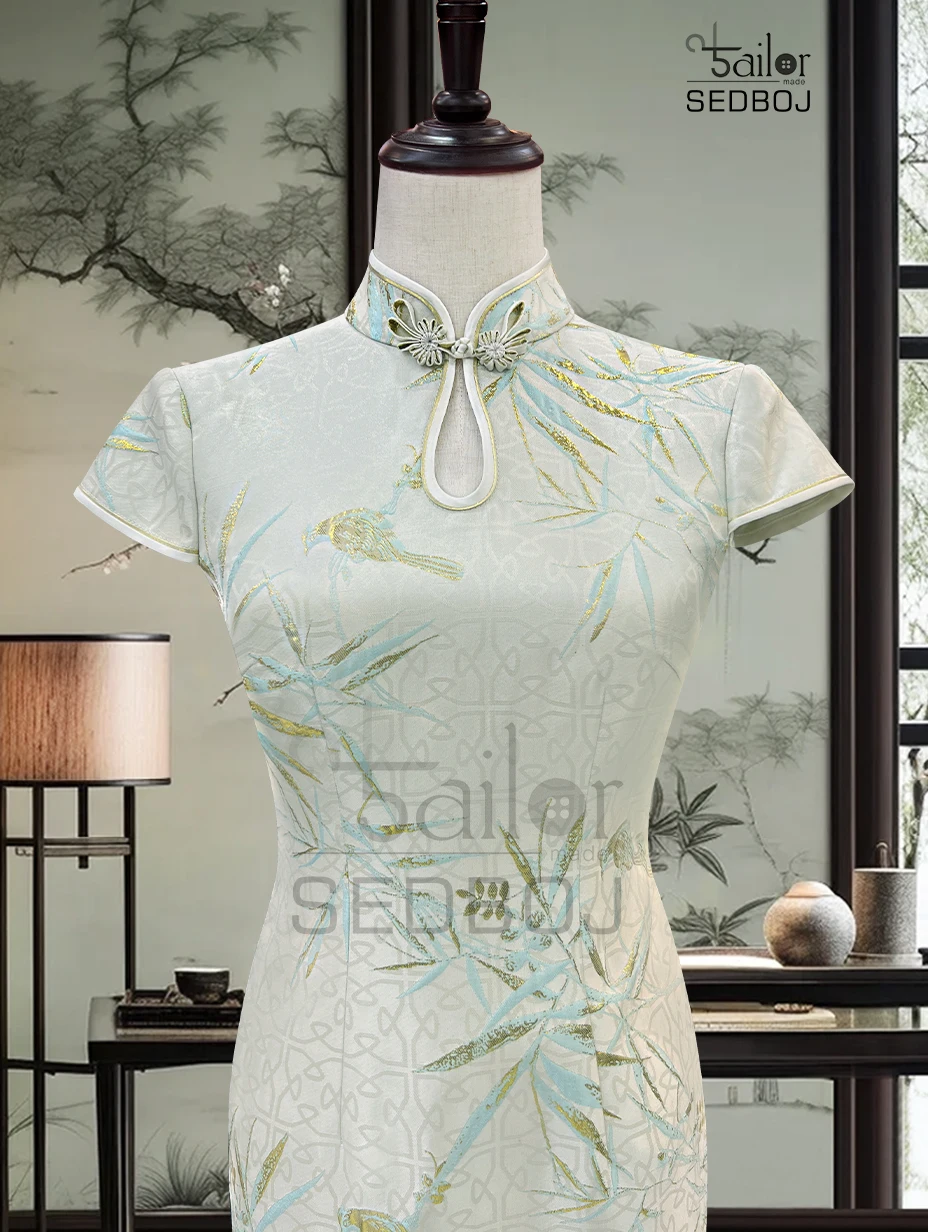 New Chinese style qipao long skirt silk dress small fresh slim fit banquet skirt