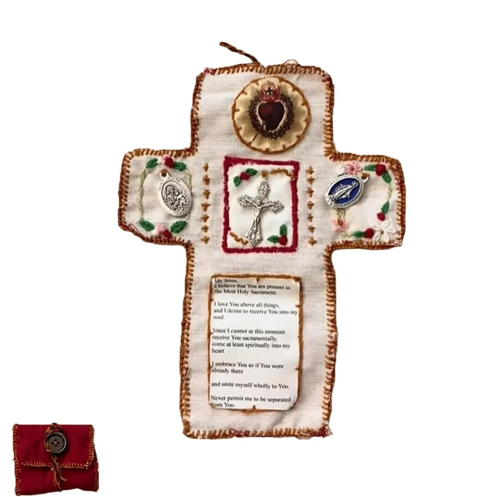 

Cross Included Inside Pocket Shrine with Silver Handmade Sewing Accessories Mini Travel Shrine Pouch Stitched Pocket Shrine