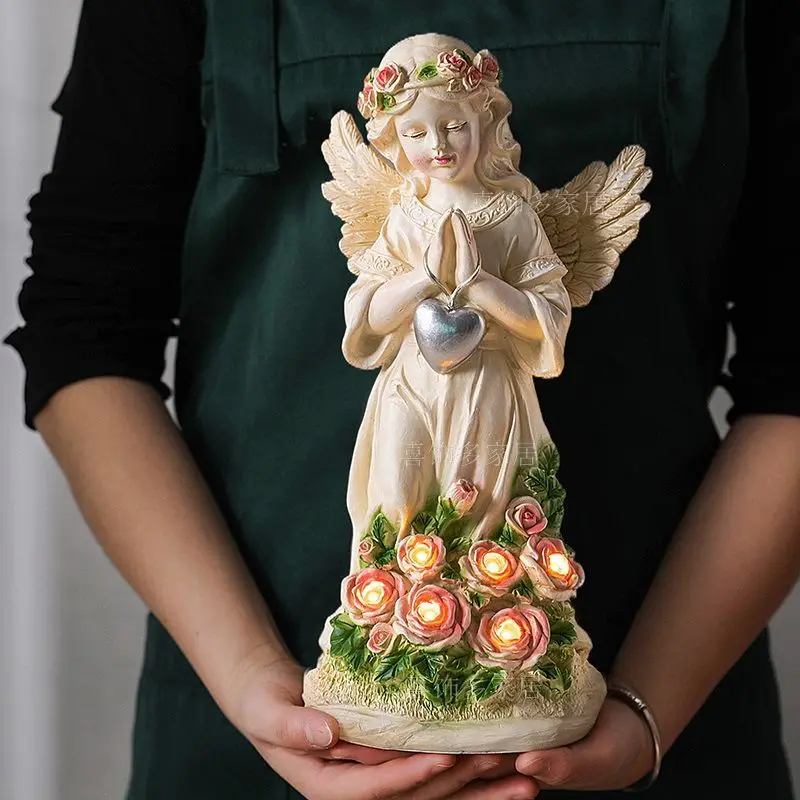 Waterproof Solar Powered Flower Fairy Night Light, Angel Girl Statue Outdoor Garden Courtyard Lamp Home Decor Sculpture