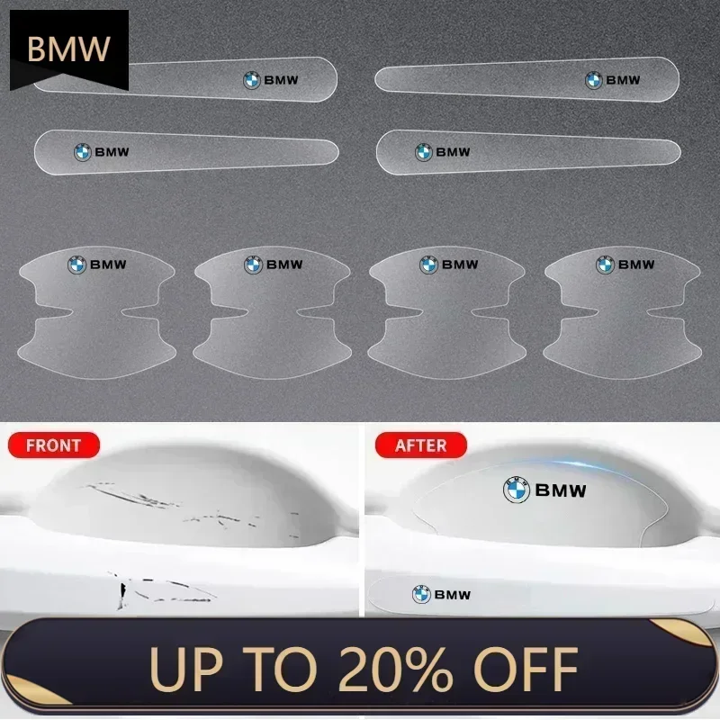 

Для BMW: 8 шт. прозрачных ПВХ наклеек для защиты дверных ручек и ниш под ними, для моделей BMW E90, E60, E61, E93, E87, E36, E46, E53, X1, X3, X5, X6, F30, F2