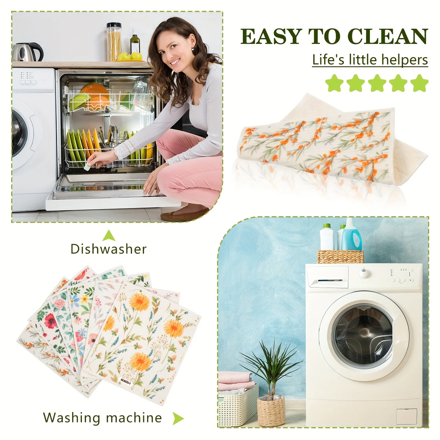 6 Pieces Swedish Kitchen Dishcloths Flower pattern wedish Reusable Absorbent Sponge Cloths Dish Towels Quick Drying Washable