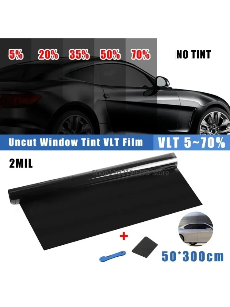 Film noir pour vitres de voiture, 50x300CM, 5%/20%/35%/50%/70% VLT, teinte de vitres, autocollant d'ombrage, protection UV d'été, accessoires automobiles