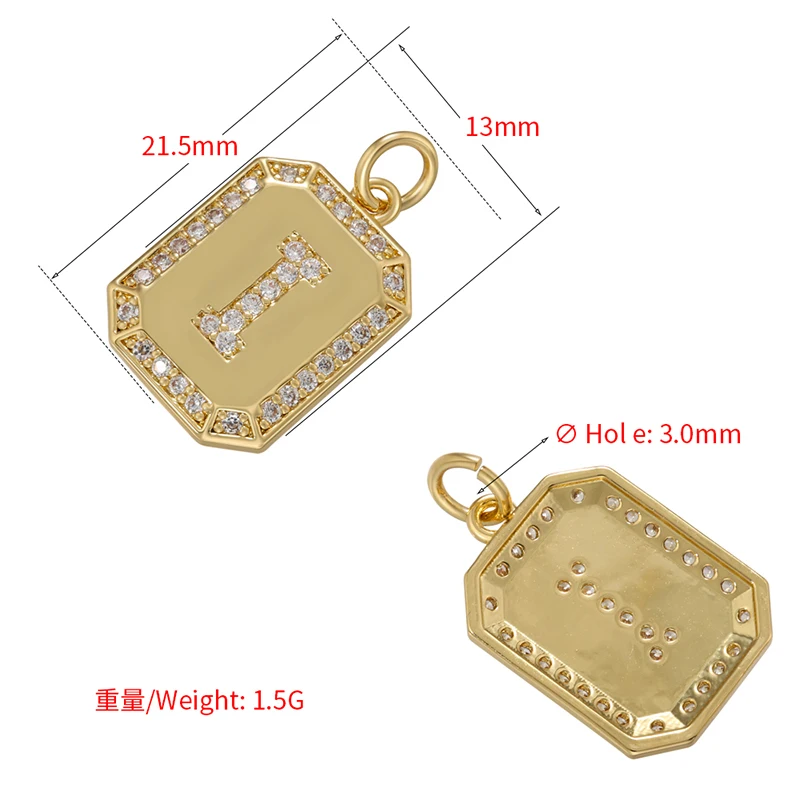 ZHUKOU Geometric Rectangle Letter Pendant CZ Crystal Initials Pendant Accessories for DIY Handmade Necklace Supplies VD1174