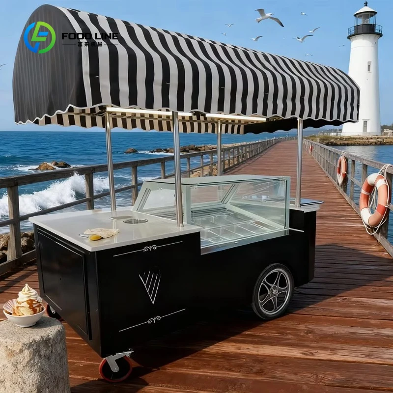 Customized High Quality Popsicle Flower Cart With Freezer Italian Gelato Ice Cream Display Cabinet