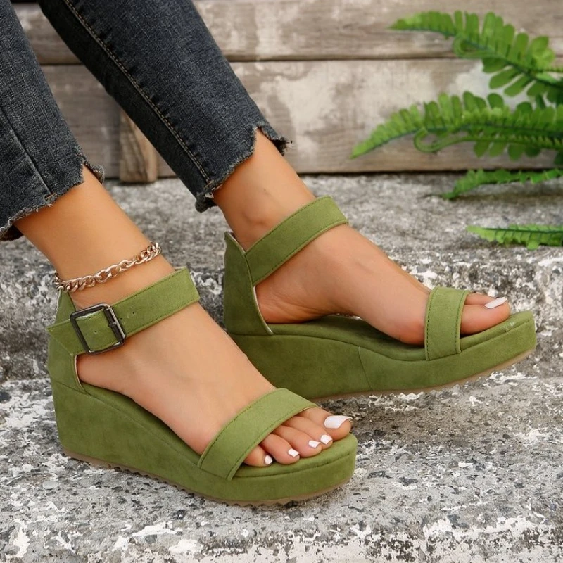 

Wedges Platform Sandals Women 2026 Summer Buckle Strap Thick Heel Sandalias Woman Non Slip Open Toe Casual Shoes Large Size 43