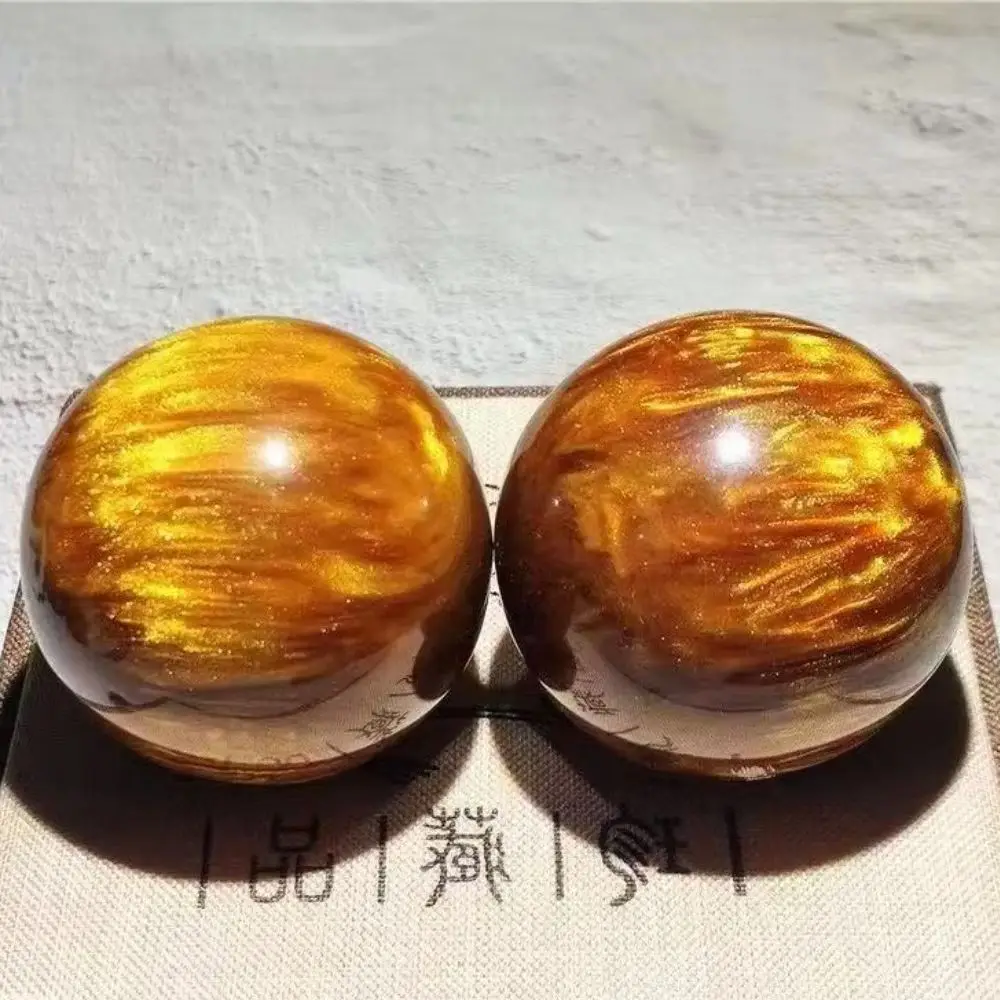 

1.97inch Natural Resin Synthesis Golden Black Coral Sea Willow Beeswax Cure The Handball Ball collectible Gift