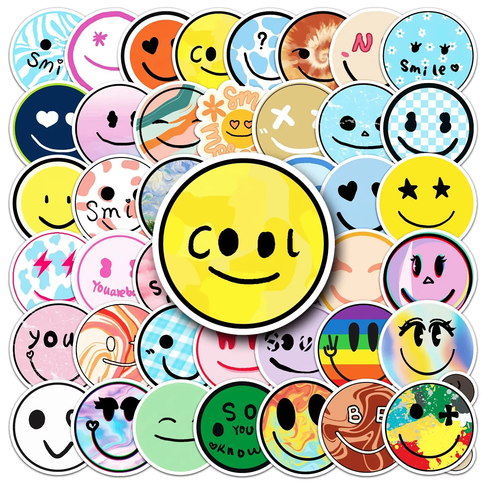 50Pcs Smiling Face Stickers DIY Skateboard Laptop Luggage Bike Motorcycle Phone Car Sticker Decals image 2
