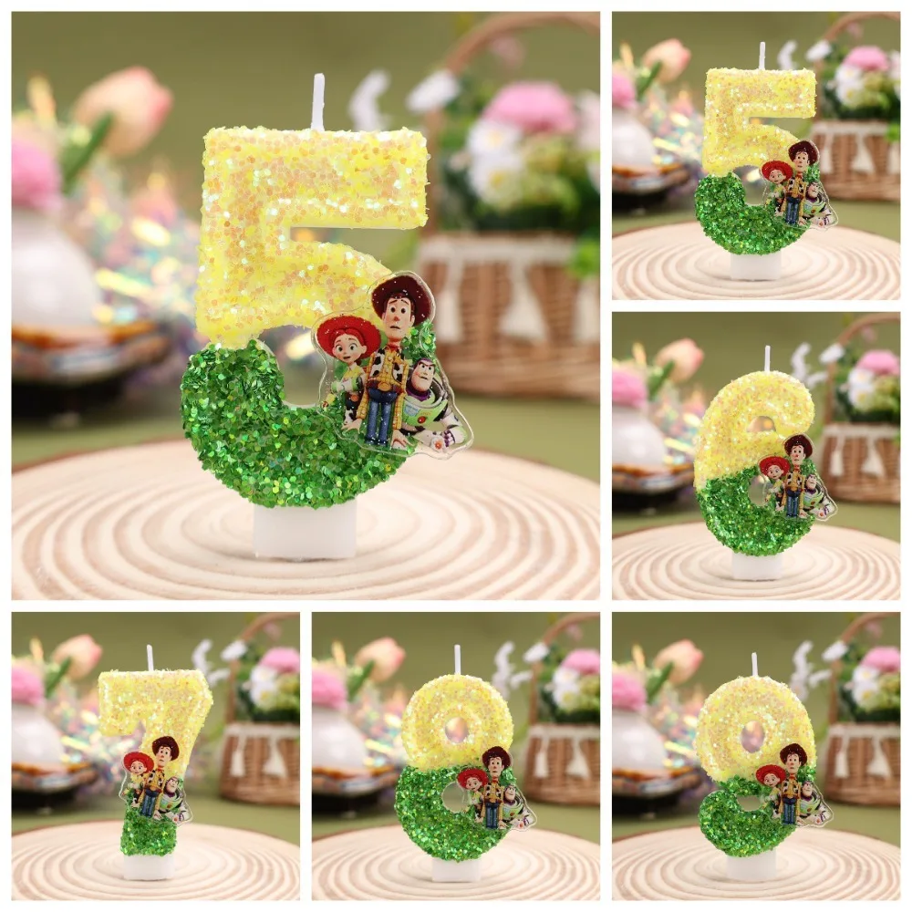 Velas Digitais de Desenho Animado T-O-Y Story, Números 0-9, Decoração de Bolo de Aniversário Infantil, Acessório para Festa de Desenho Animado