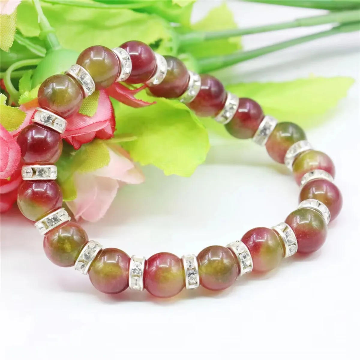 

10mm Multicolor Red Round Watermelon Jade Jaspers Stone Bracelet Elastic Jewelry Making Design Crystal Women Gifts Accessory