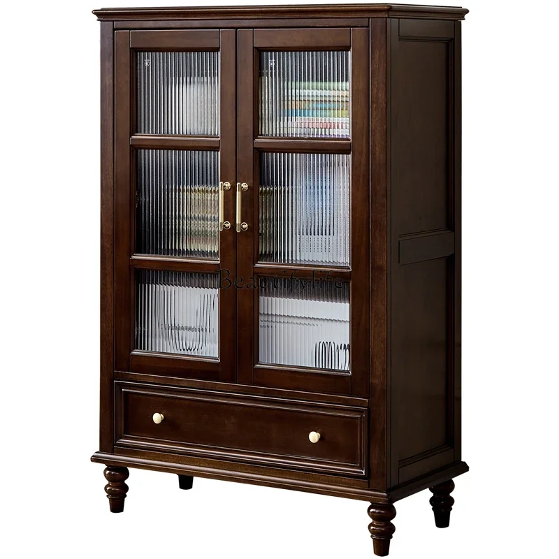 

ls 51American retro wine cabinet pure solid wood living room TV double door storage storage display cabinet Changhong glass