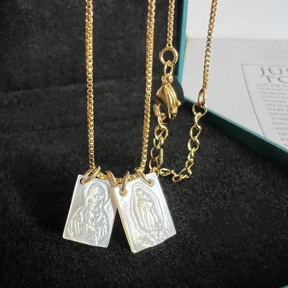 10 قطعة/الوحدة الطبيعية مريم العذراء أم اللؤلؤ شل قلادة الميداليات الدينية يسوع قلادة قلادة المجوهرات #3