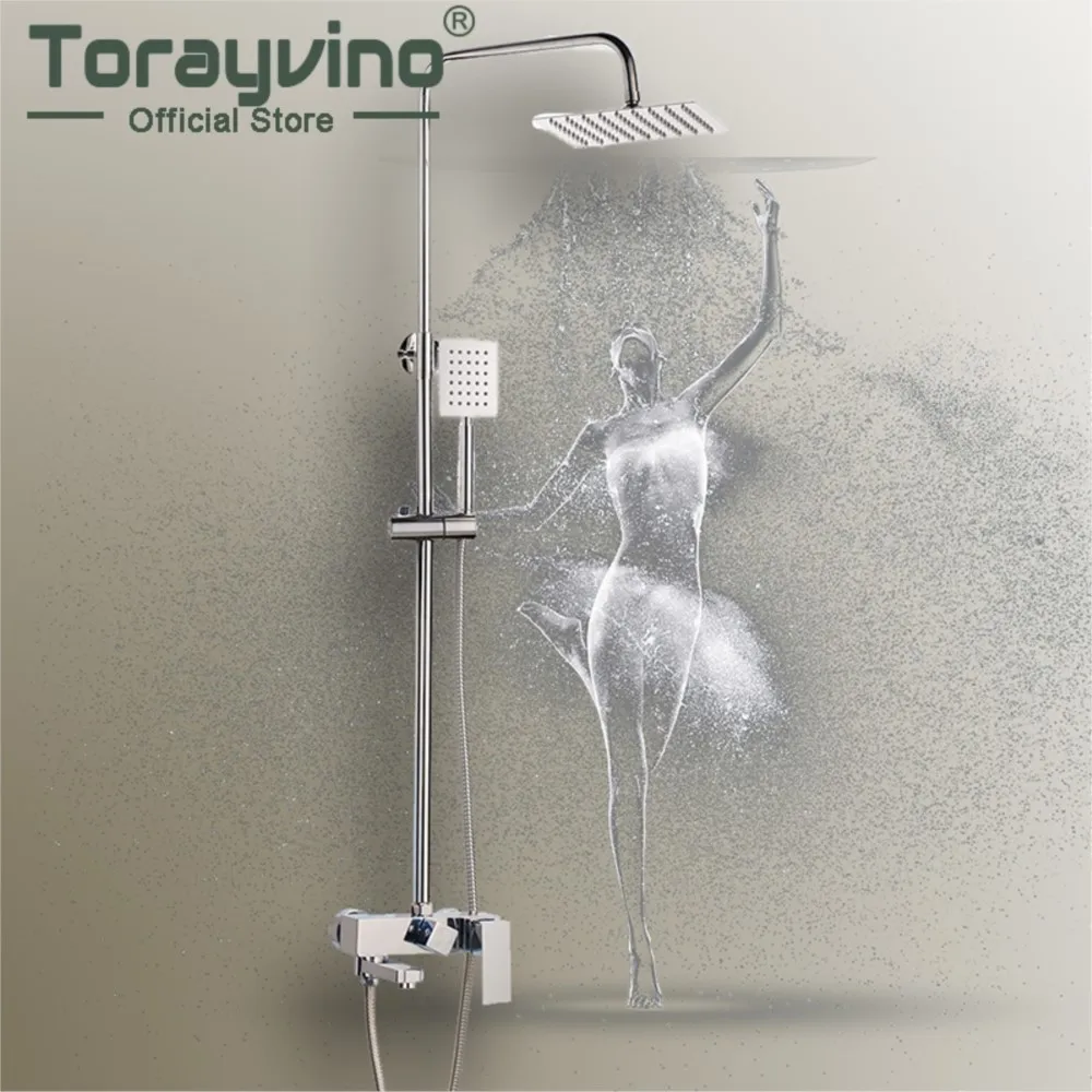 

Torayvino Lucury 8" Bathroom Shower Faucet sSet Chrome Polished Wall Mounted Rainfall Faucets Cold And Hot Mixer Water Tap