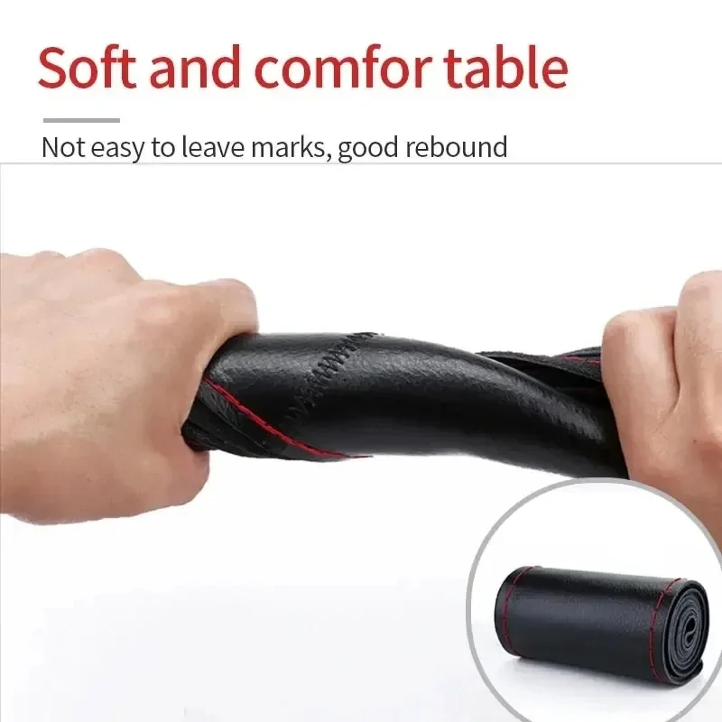 38cm 15inch Car Steering Wheel Braid Cover Artificial leather Needles And Thread Soft Non-slip Auto Interior Accessories Kits