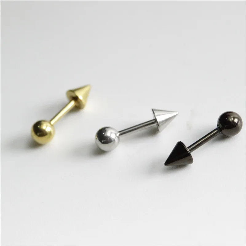 1Pair Women Men Round Ball Spike Cone Tip Titanium Steel Screw Back Pierced Stud Earrings Punk Gothic Body Piercing Jewelry Gift