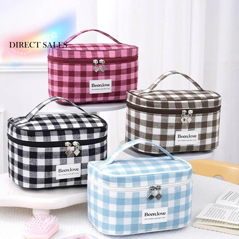 

Клетчатая косметичка большой емкости, квадратная ручная женская косметичка, сумка для хранения, сумка для стирки в корейском стиле, дорожный органайзер