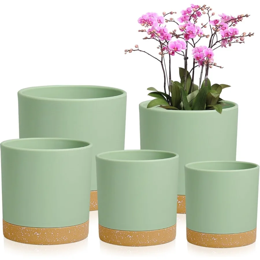 

7 6.5 6 5 4 inch Plant Pots Indoor 5 Pack Modern Plastic Planter with Drainage Holes and Saucer for Flowers Snake Plants and Ho