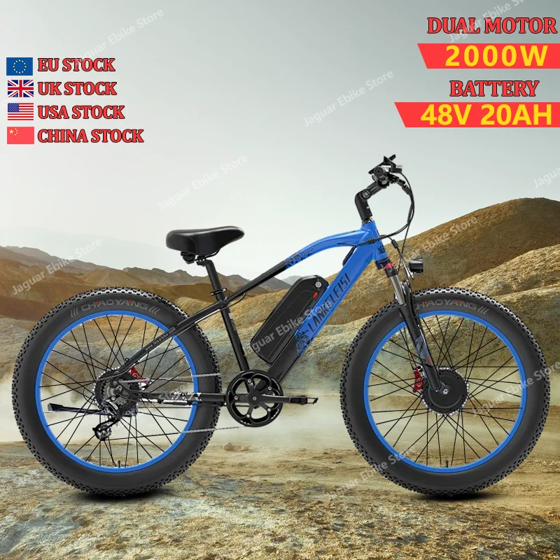 Long Distance Electric Bike 48V 20Ah Removable Battery 2000W Dual Motor Ebike 26*4 Inch Fat Tire Mountain Snow Electric Bicycle