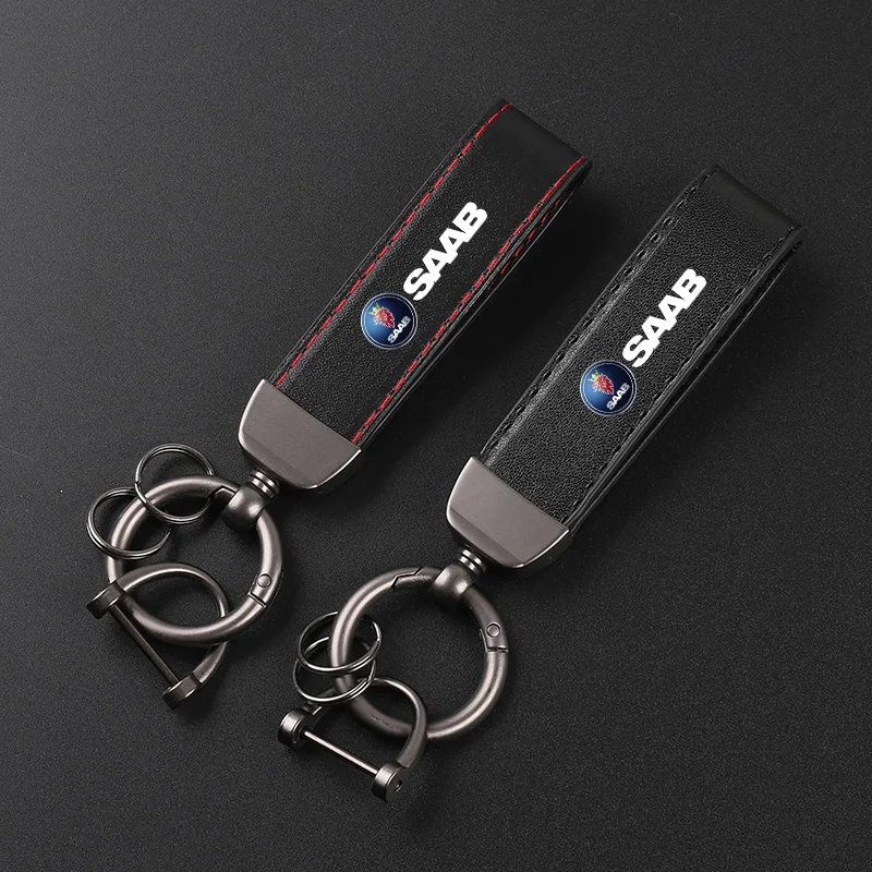 Deluxe Leather Keychain with Car Badge Keychain Pendant For  SAAB 9-3 9-5 93 95 900 9000 Sweden Decal