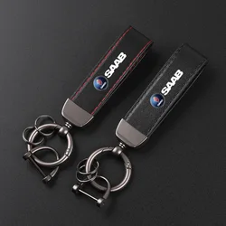 Deluxe Leather Keychain with Car Badge Keychain Pendant For  SAAB 9-3 9-5 93 95 900 9000 Sweden Decal