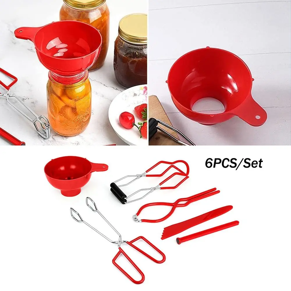 

6Pcs Wide Mouth Canning Jar Lifter Kit Plastic Condiment Funnel Home Canning Funnel Tools Kitchen Gadgets Accessories