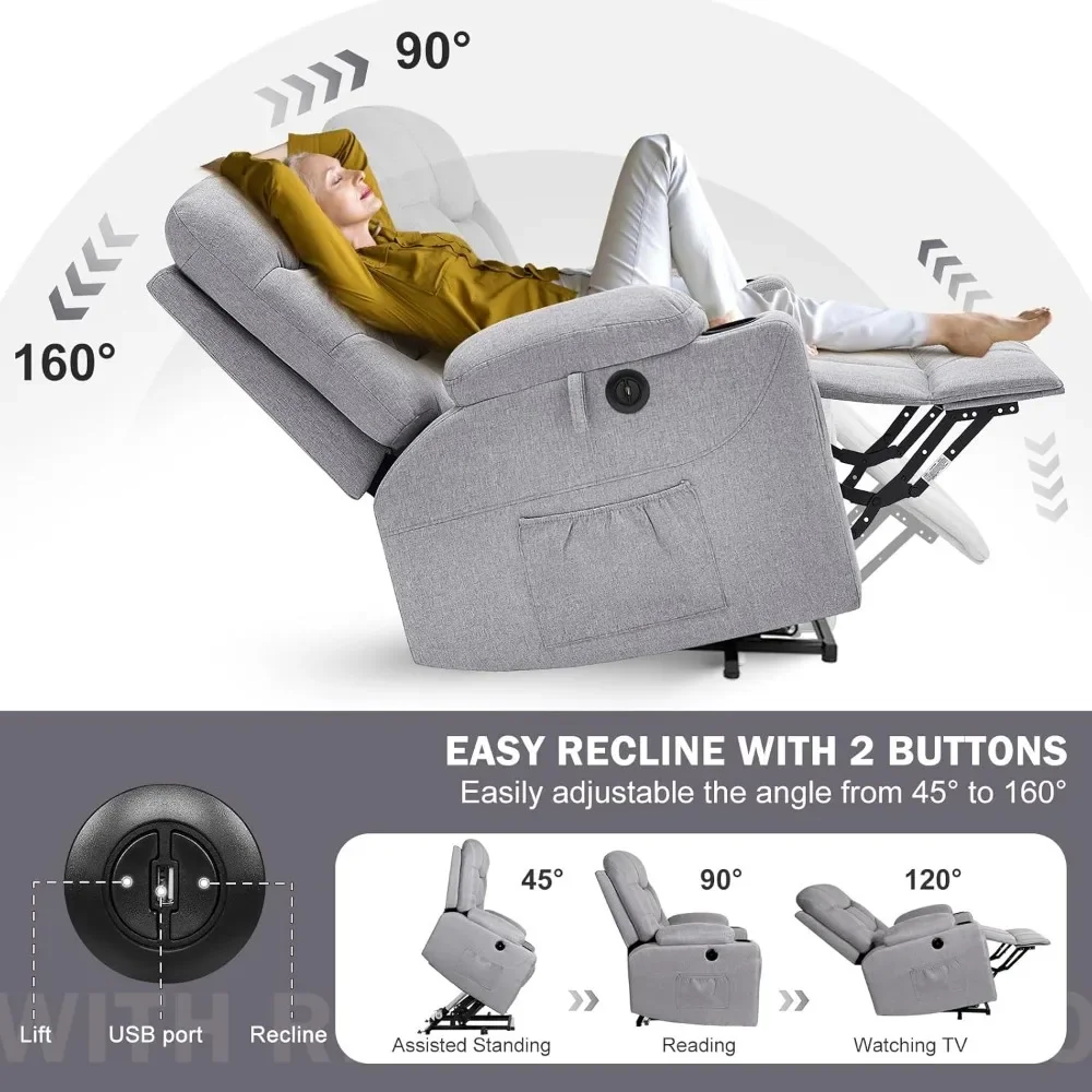 Fauteuil inclinable à élévateur électrique pour personnes âgées, massage par vibration métropolitaine, tissu