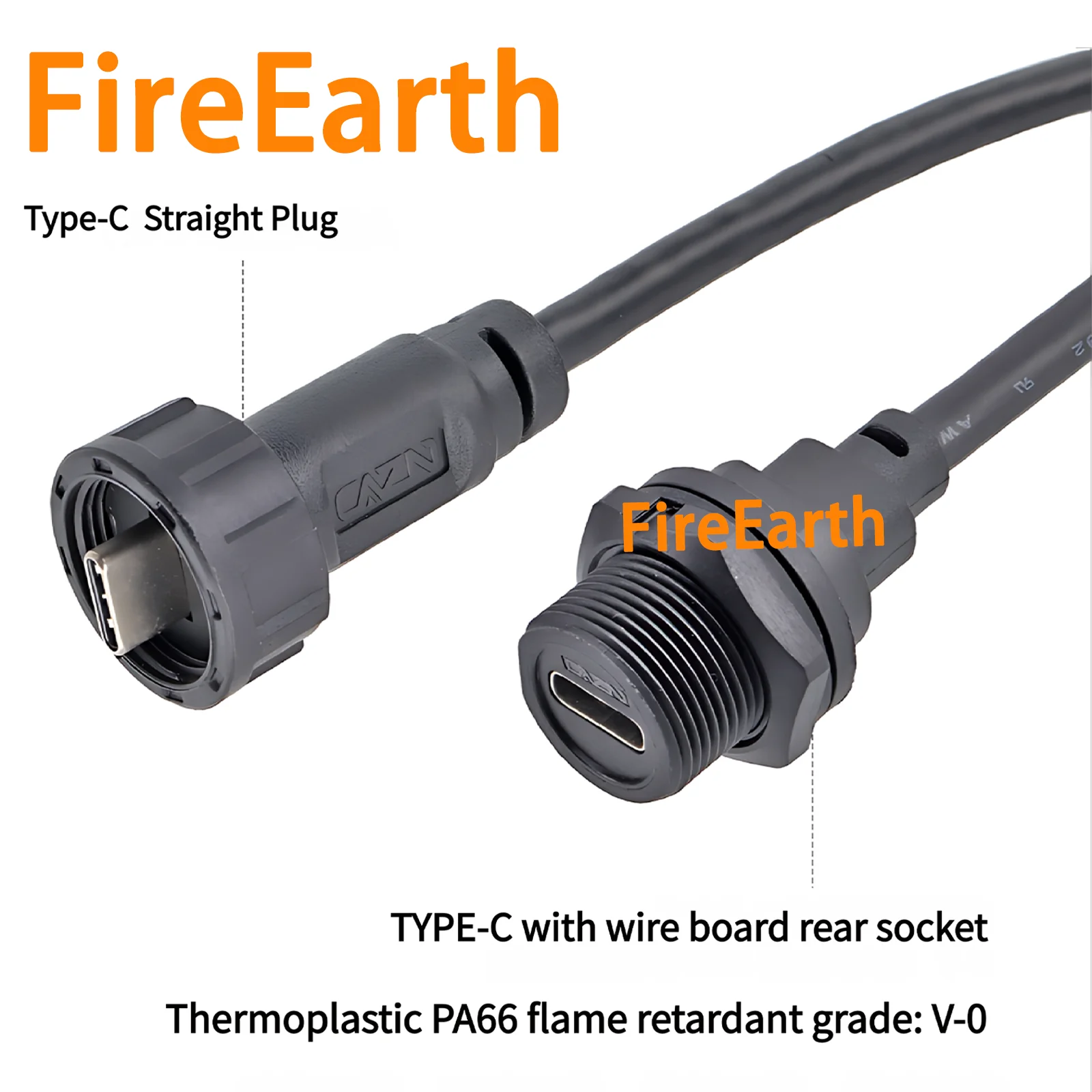 Type-C to C 3.1 Male-to-Female Connector Threaded Rear Panel Waterproof Extension Cable Socket for Durable Data Sync Charging