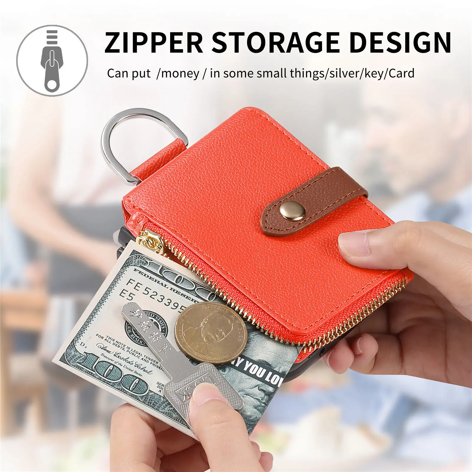 Wallet Case For Samsung Galaxy Z Flip 5 4 3 2 Multi Card Slot Zipper Closure Finger Ring Solid Color Protective Leather Cover